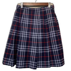 Burberrys Blue and White Pleated A-Line mini wool Skirt size 10